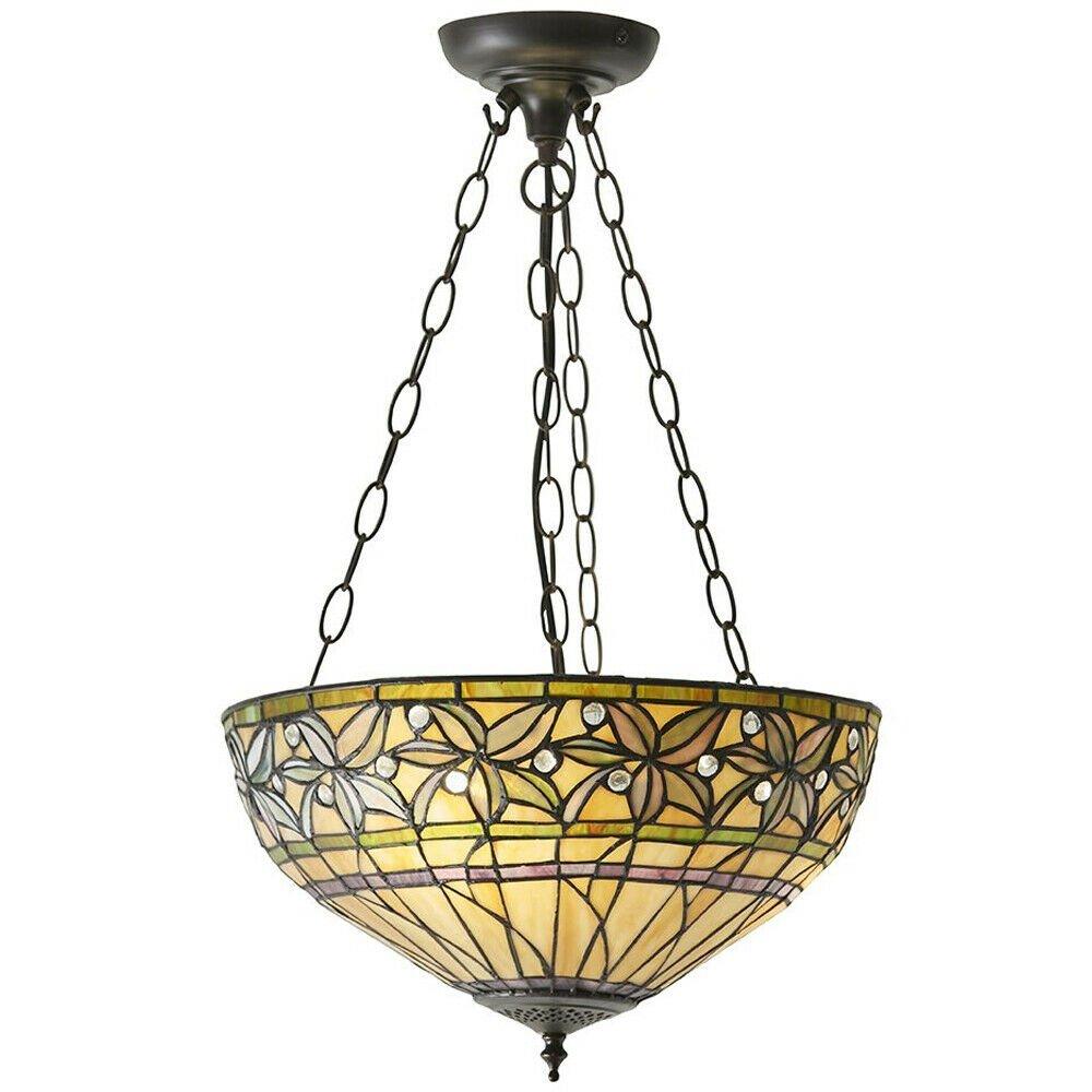 Tiffany Glass Hanging Ceiling Pendant Light Large Bronze Feature Shade i00070
