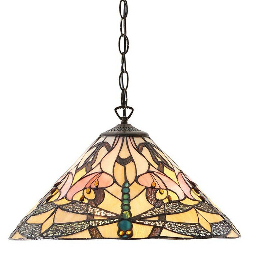 Tiffany Glass Hanging Ceiling Pendant Light Bronze Dragonfly 3 Lamp Shade i00073