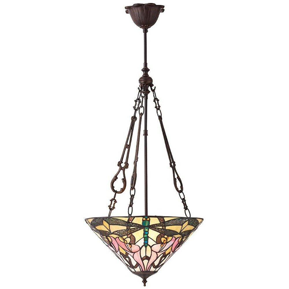 Tiffany Glass Hanging Ceiling Pendant Light Bronze Dragonfly 3 Lamp Shade i00074