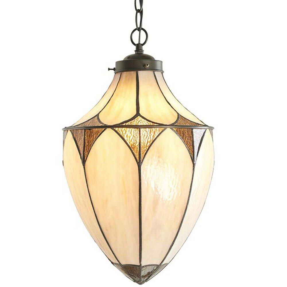 Tiffany Glass Hanging Ceiling Pendant Light Dark Bronze Cream Lamp Shade i00082