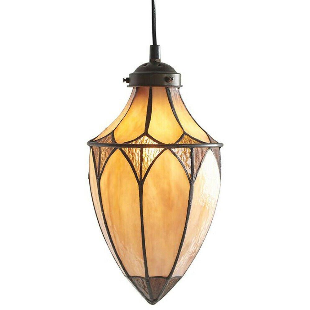 Tiffany Glass Hanging Ceiling Pendant Light Dark Bronze Cream Lamp Shade i00083