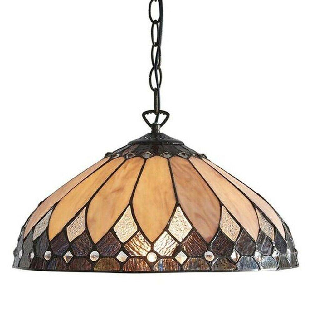 Tiffany Glass Hanging Ceiling Pendant Light Dark Bronze 400mm Lamp Shade i00085
