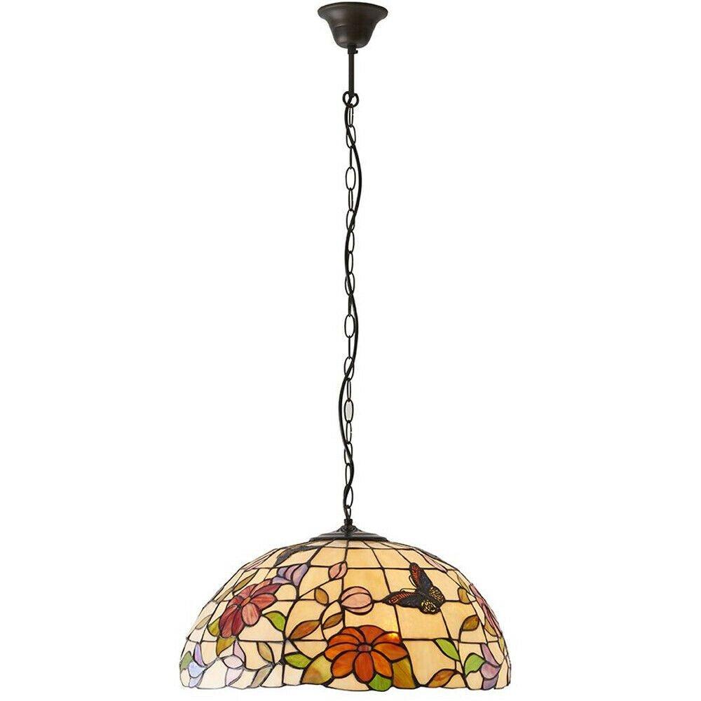 Tiffany Glass Hanging Ceiling Pendant Light Bronze Chain Butterfly Shade i00089