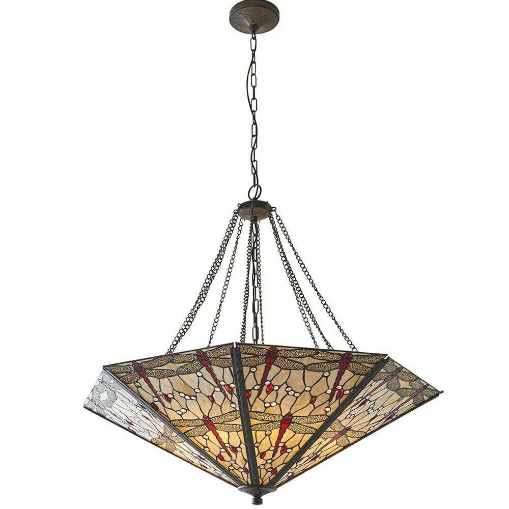 Tiffany Glass Hanging Ceiling Pendant Light Large Bronze Feature Shade i00103