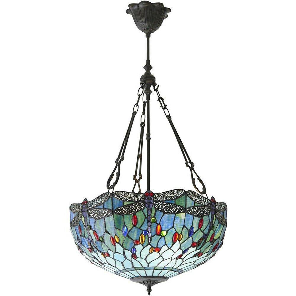 Tiffany Glass Hanging Ceiling Pendant Light Blue Dragonfly 3 Lamp Shade i00107