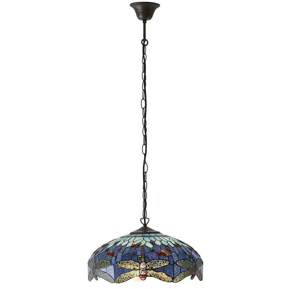Tiffany Glass Hanging Ceiling Pendant Light Blue Dragonfly 3 Lamp Shade i00109