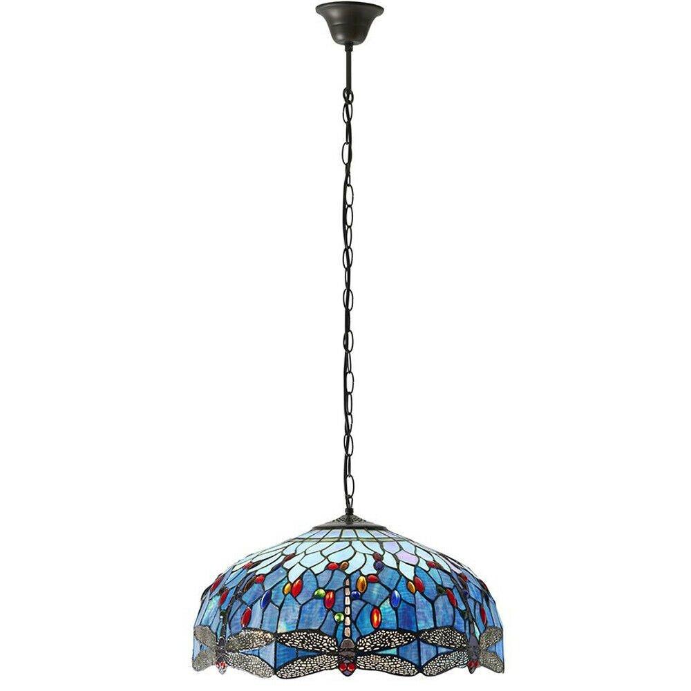 Tiffany Glass Hanging Ceiling Pendant Light Blue Dragonfly 3 Lamp Shade i00110