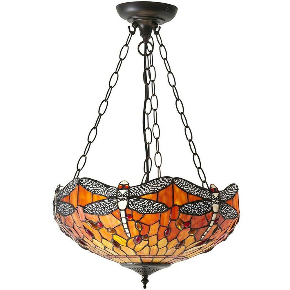 Tiffany Glass Hanging Ceiling Pendant Light Orange Dragonfly 3 Lamp Shade i00111