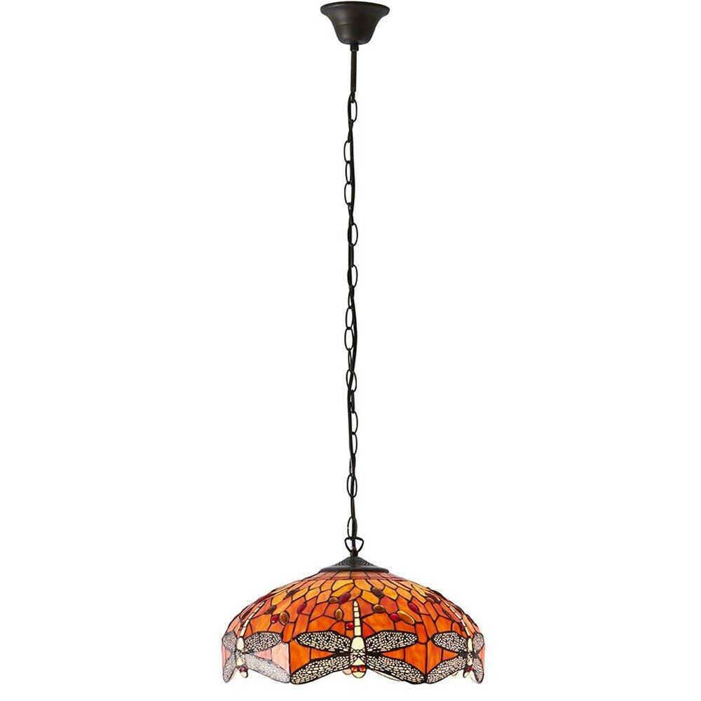Tiffany Glass Hanging Ceiling Pendant Light Orange Dragonfly 3 Lamp Shade i00112