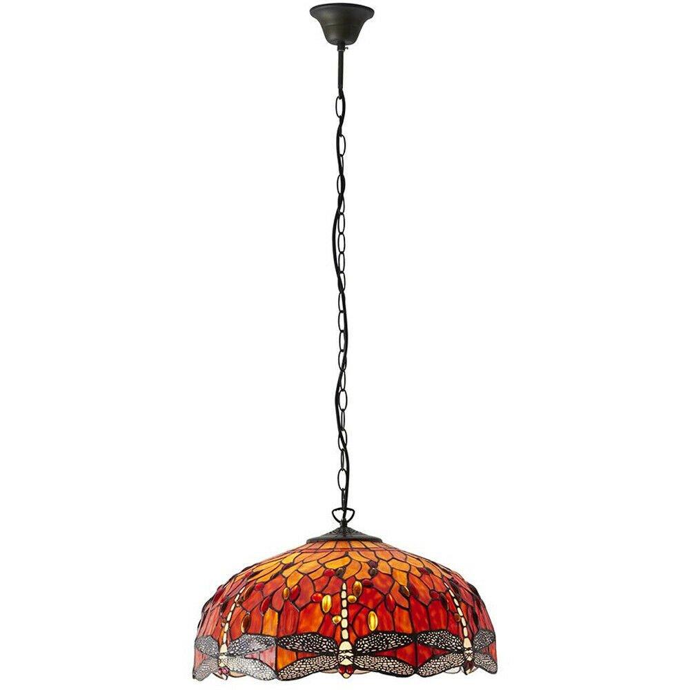 Tiffany Glass Hanging Ceiling Pendant Light Orange Dragonfly 3 Lamp Shade i00113