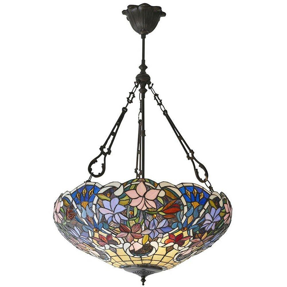 Tiffany Glass Hanging Ceiling Pendant Light Bronze Flower Bowl Lamp Shade i00151