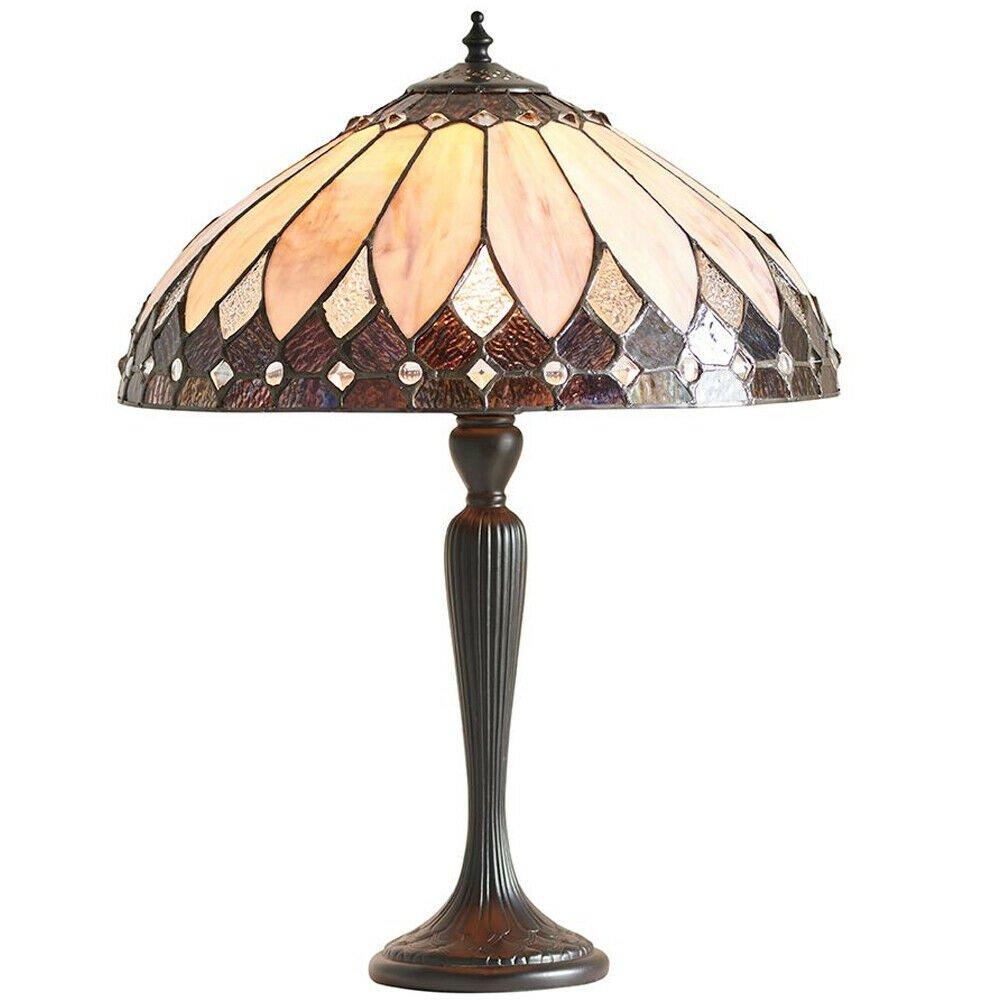 Tiffany Glass Table Lamp Light Dark Bronze & Rich Cream Art Deco Shade i00178