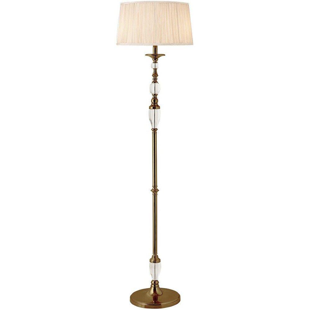 Luxury Elegant Floor Lamp Antique Brass Crystal Beige Organza Shade 6ft Tall