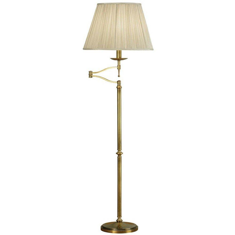 Luxury Moving Swing Arm Feature Floor Lamp Antique Brass & Beige Organza Shade