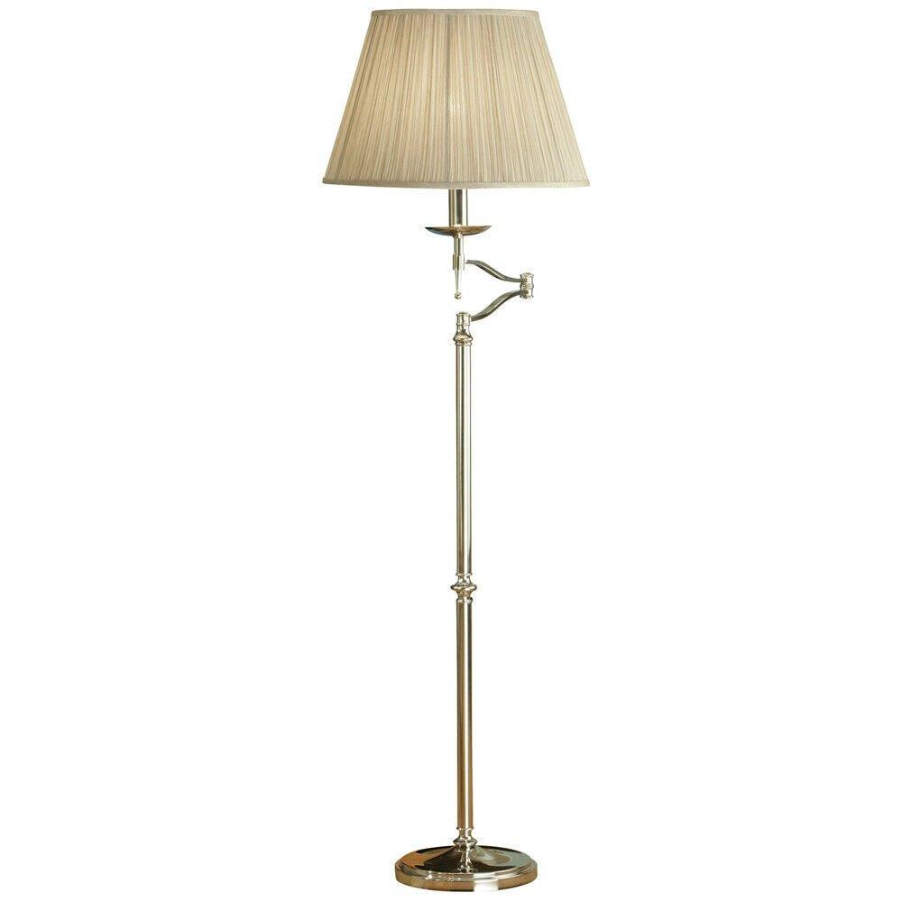 Luxury Moving Swing Arm Feature Floor Lamp Polished Nickel & Beige Organza Shade