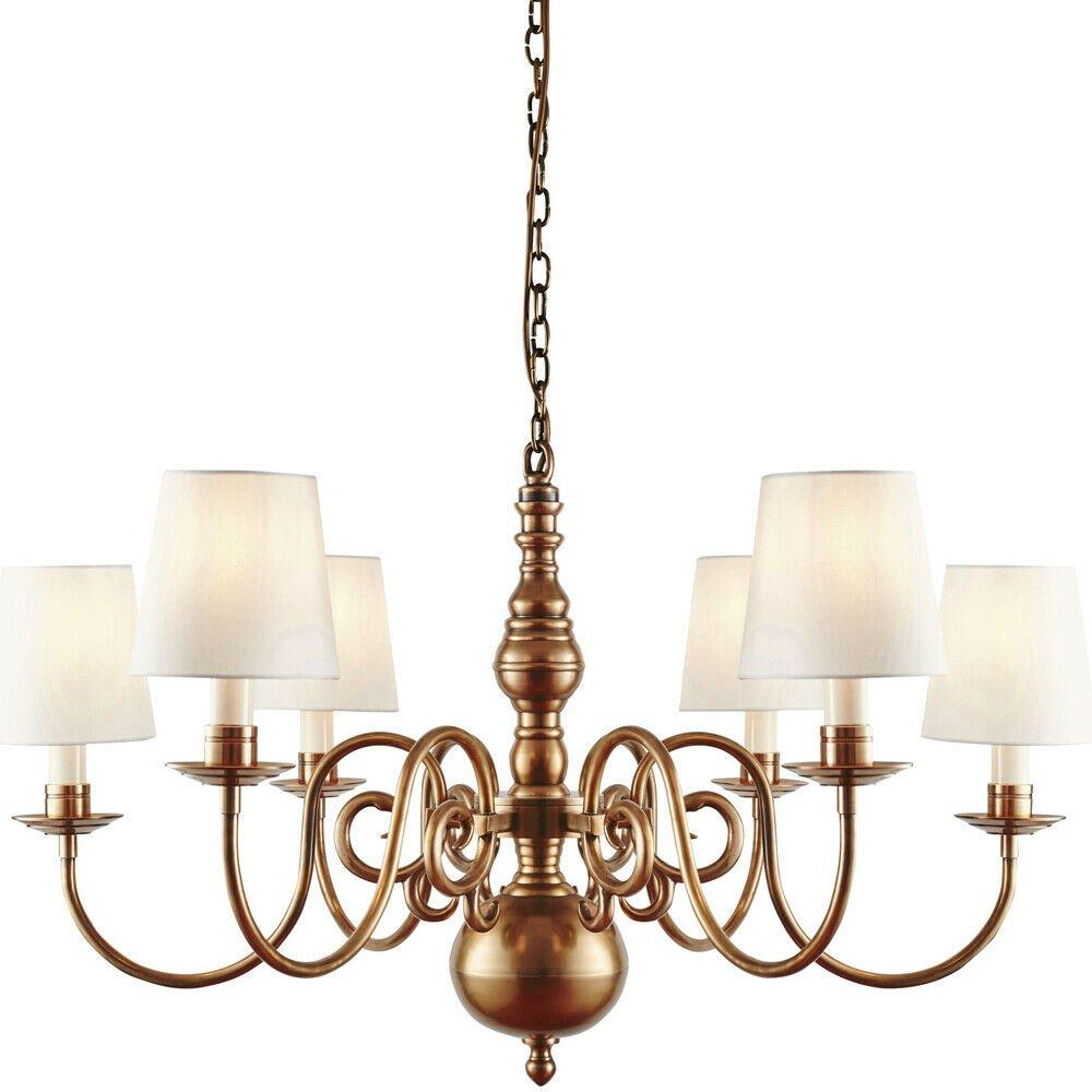 Luxury Hanging Ceiling Pendant Light Solid Brass Marble Silk 6 Lamp Chandelier