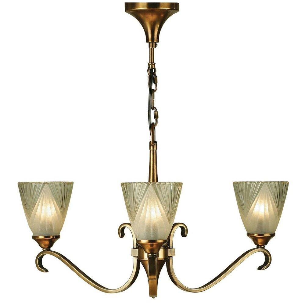 Luxury Hanging Ceiling Pendant Light Antique Brass Deco Glass 3 Lamp Chandelier