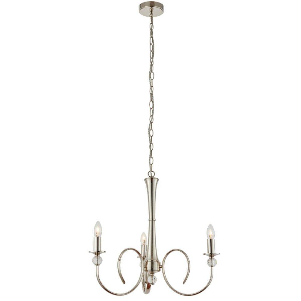 Luxury Hanging Ceiling Pendant Light Bright Nickel & Crystal 3 Lamp Chandelier