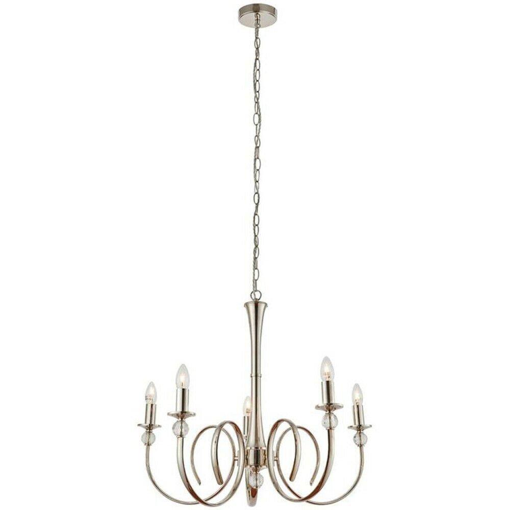 Luxury Hanging Ceiling Pendant Light Bright Nickel & Crystal 5 Lamp Chandelier