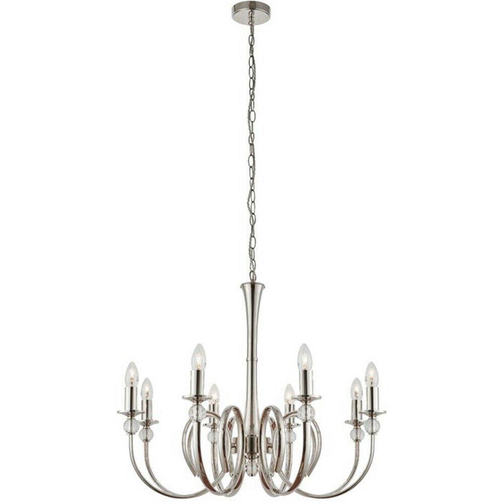 Luxury Hanging Ceiling Pendant Light Bright Nickel & Crystal 8 Lamp Chandelier