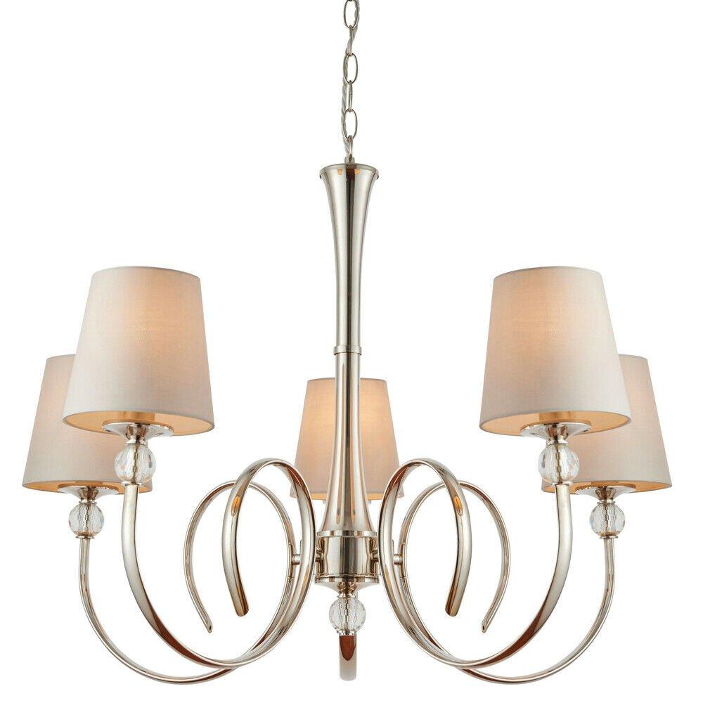 Luxury Hanging Ceiling Pendant Light Bright Nickel Marble Silk 5 Lamp Chandelier
