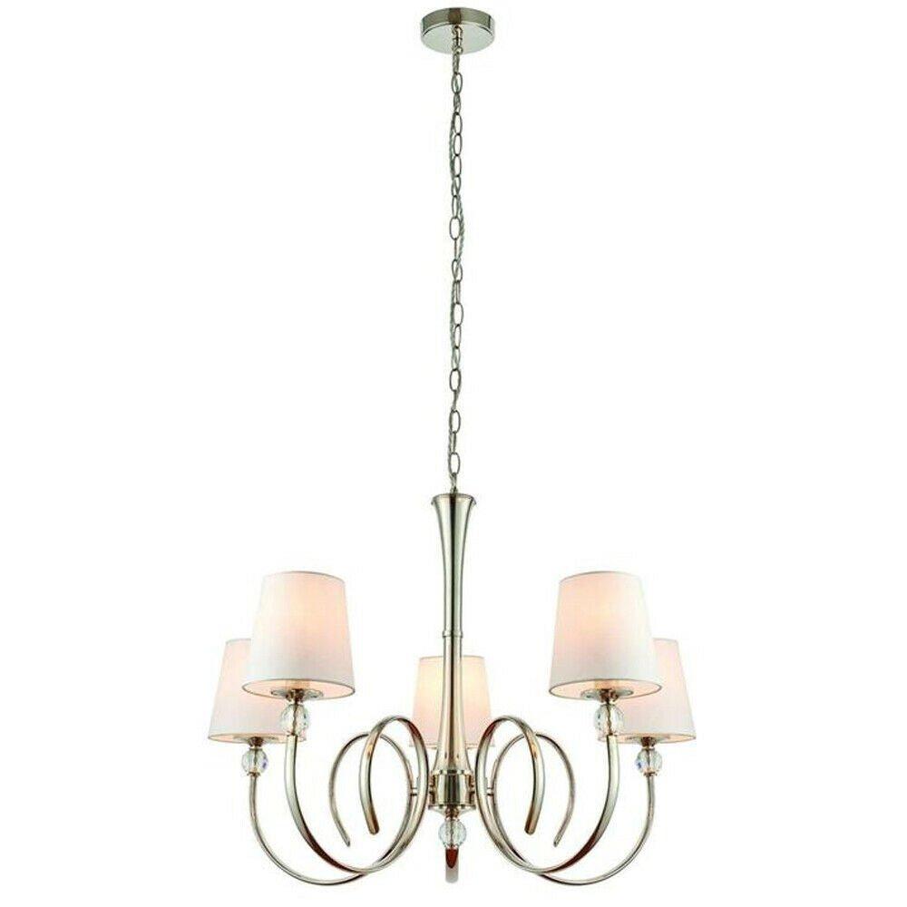 Luxury Hanging Ceiling Pendant Light Bright Nickel White Silk 5 Lamp Chandelier