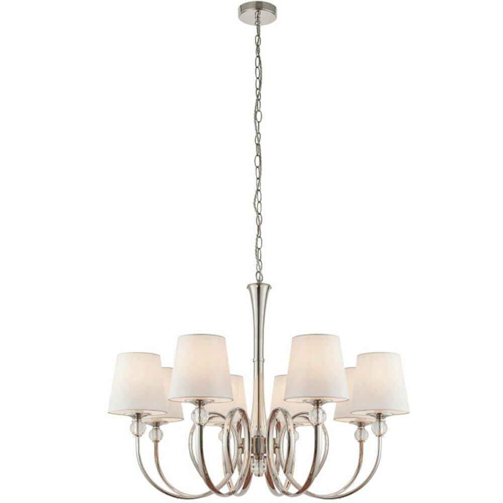 Luxury Hanging Ceiling Pendant Light Bright Nickel White Silk 8 Lamp Chandelier