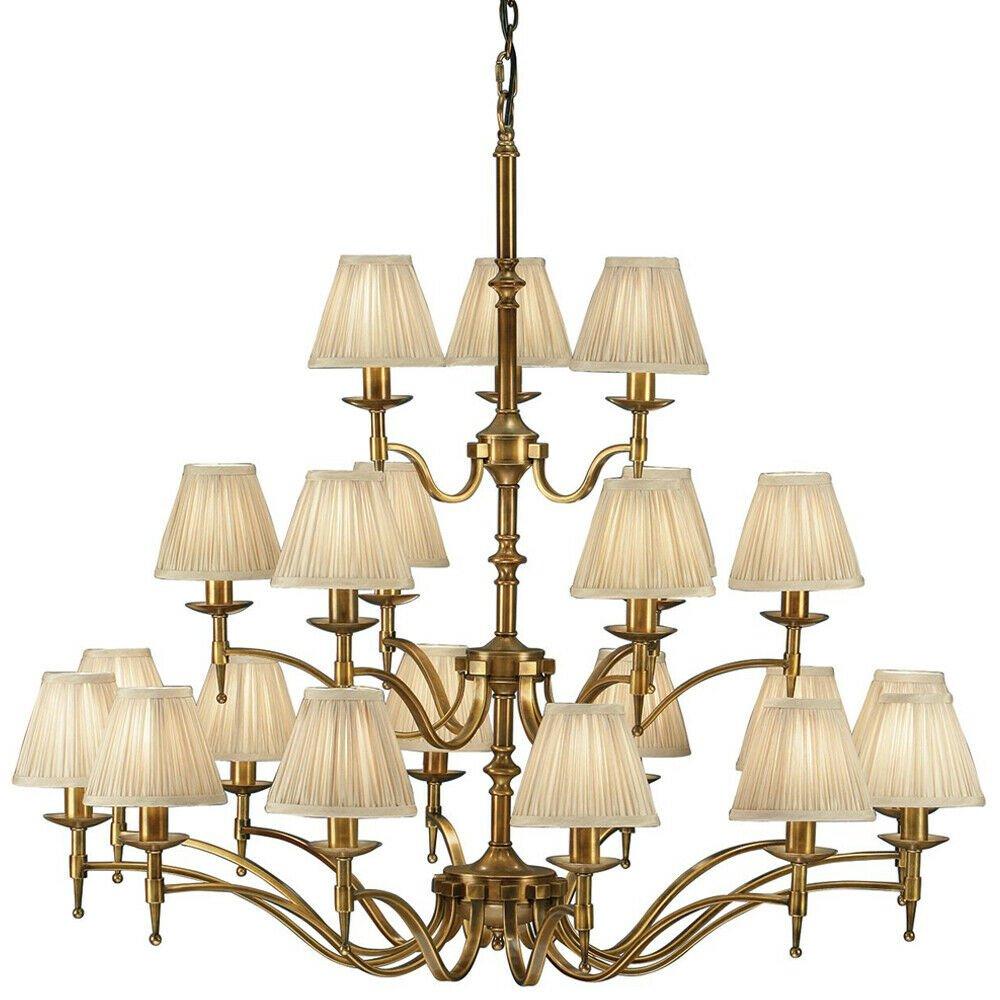 Avery Ceiling Pendant Chandelier Light 21 Lamp Antique Brass & Beige Pleat Shade