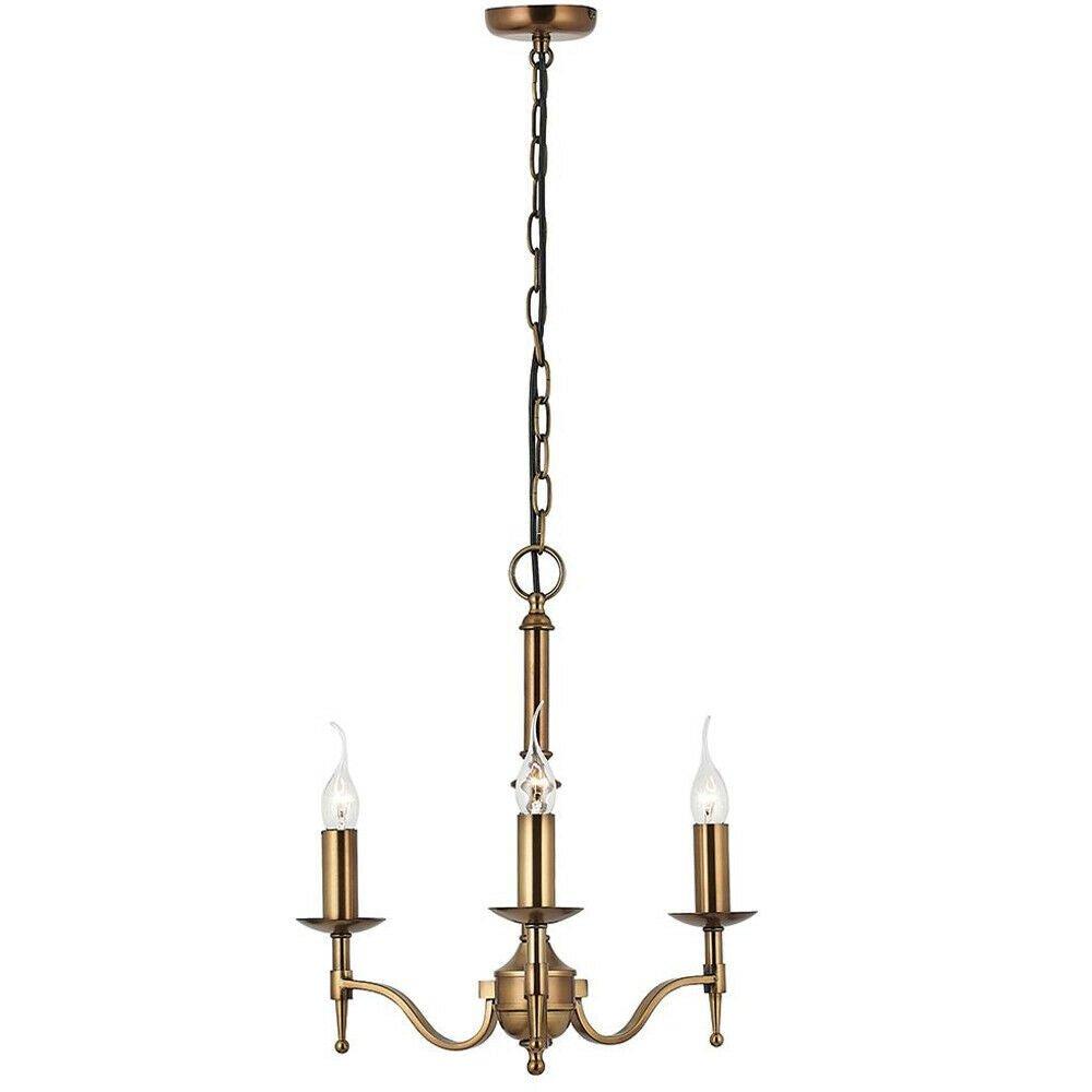 Avery Ceiling Pendant Chandelier Light 3 Lamp Antique Brass Curved Candelabra