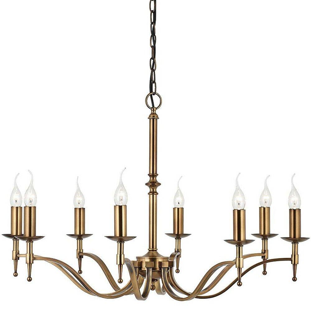 Avery Ceiling Pendant Chandelier Light 8 Lamp Antique Brass Curved Candelabra