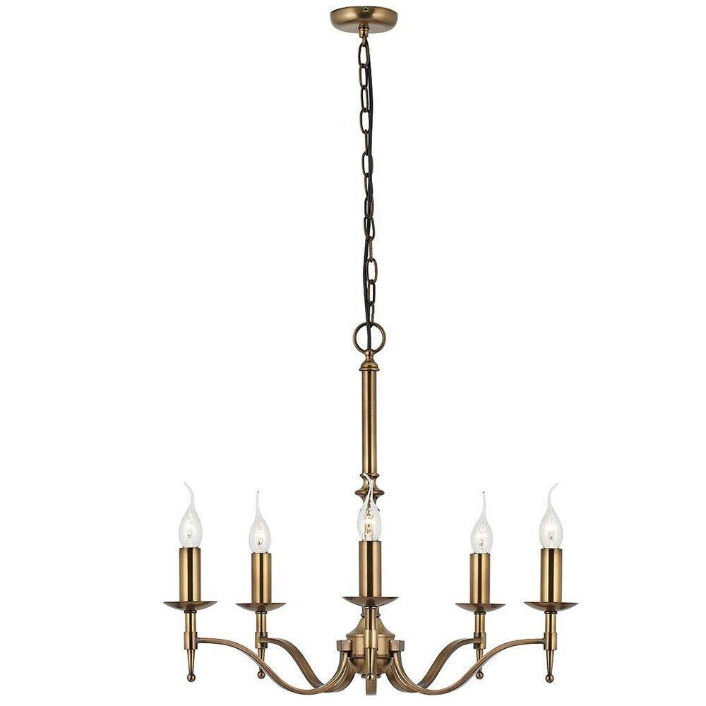 Avery Ceiling Pendant Chandelier Light 5 Lamp Antique Brass Curved Candelabra