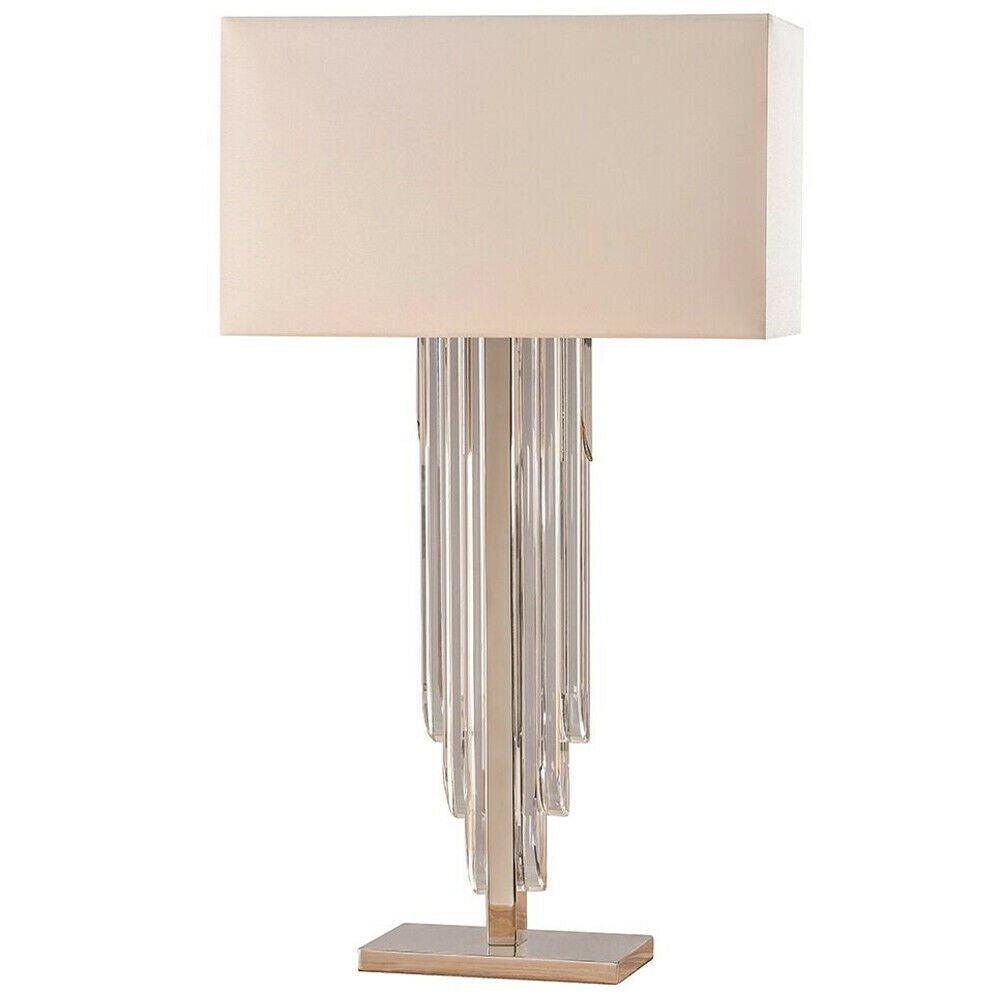 Luxury Cascade Table Lamp Light Crystal Glass & Cream Silk Square Fabric Shade