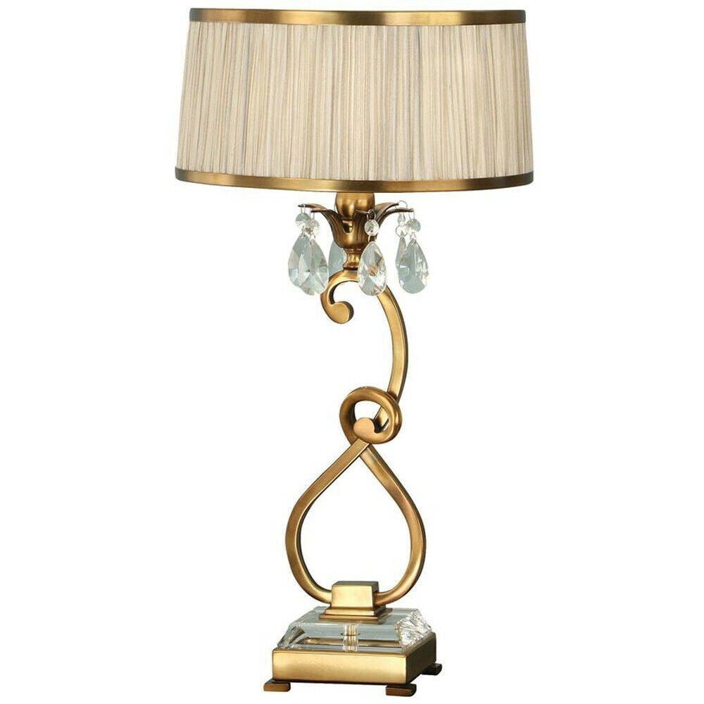 Esher Luxury Table Lamp Brass Crystal Beige Round Shade Traditional Bulb Holder