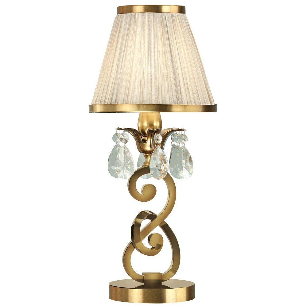 Esher Luxury Small Table Lamp Brass Crystal Beige Shade Traditional Bulb Holder