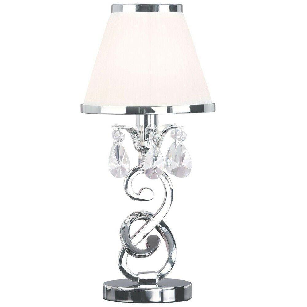 Esher Luxury Small Table Lamp Nickel Crystal White Shade Traditional Bulb Holder
