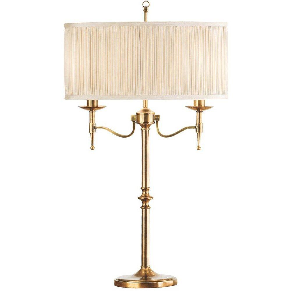 Avery Luxury Twin Table Lamp Antique Brass & Beige Shade Traditional Bulb Holder