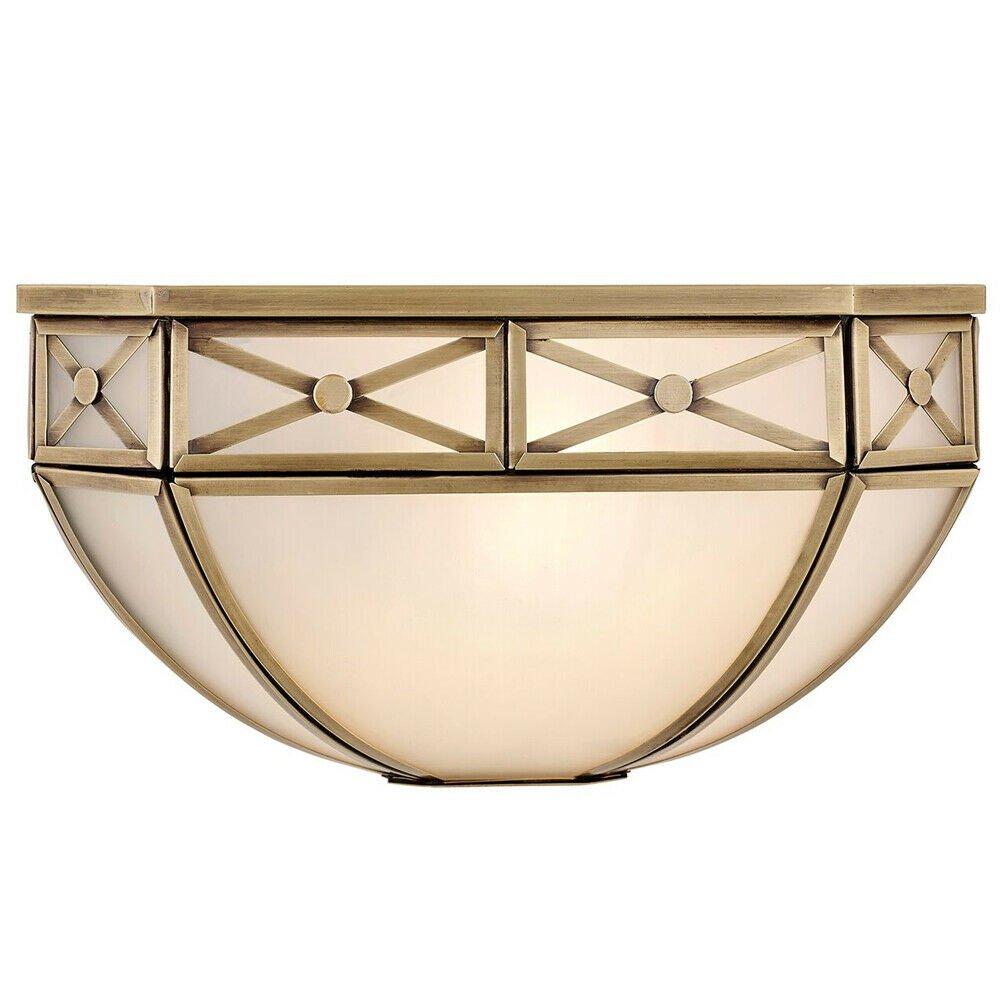 Luxury Traditional Half Bowl Wall Light Antique Brass & Frosted Glass Shade