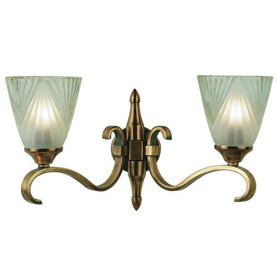 Loops Luxury Traditional Twin Wall Light Antique Brass Art Deco Glass Shade Dimmable 1