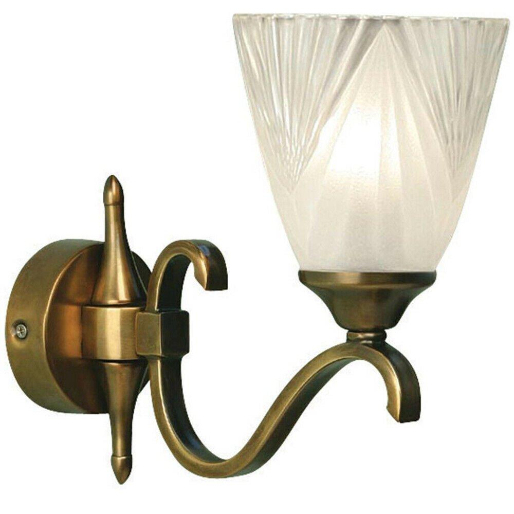 Luxury Traditional Single Wall Light Antique Brass Art Deco Glass Shade Dimmable