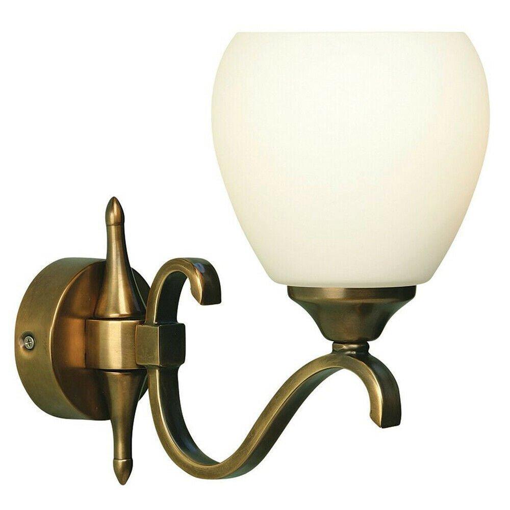 Luxury Traditional Single Arm Wall Light Antique Brass Opal Glass Shade Dimmable