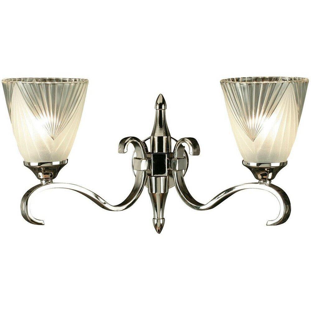 Luxury Traditional Twin Wall Light Bright Nickel Art Deco Glass Shade Dimmable