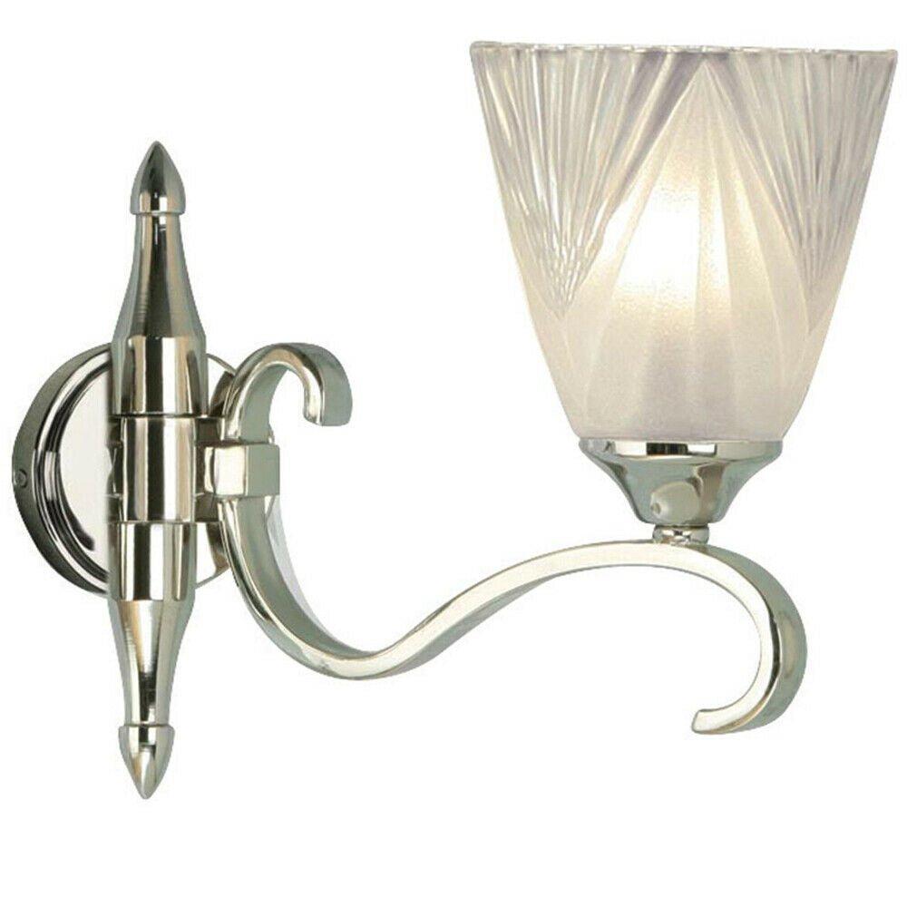 Luxury Traditional Single Wall Light Bright Nickel Art Deco Glass Shade Dimmable