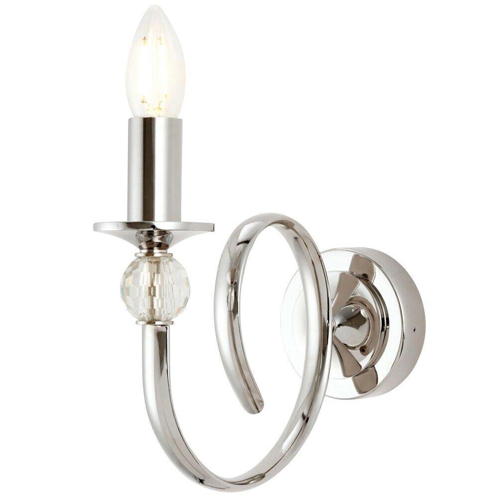 Luxury Traditional Curved Arm Wall Light Bright Nickel & Crystal Dimmable Candle