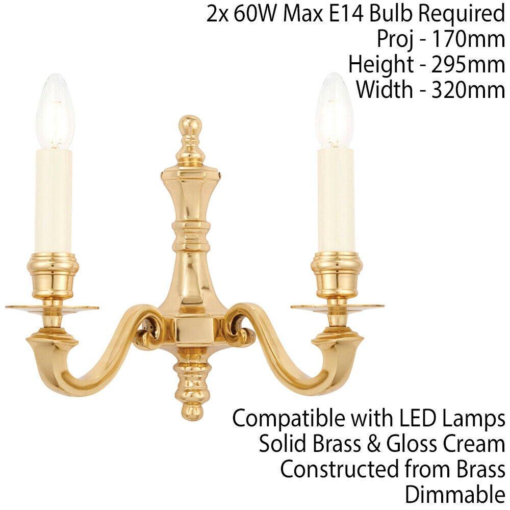 Luxury Traditional Twin Wall Light Solid Brass & Gloss Cream Classic Candelabra