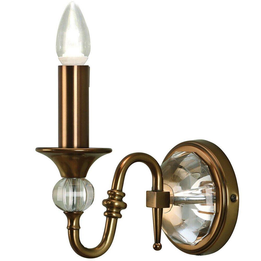 Diana Luxury Single Curved Traditional Wall Light Antique Brass Crystal Candle