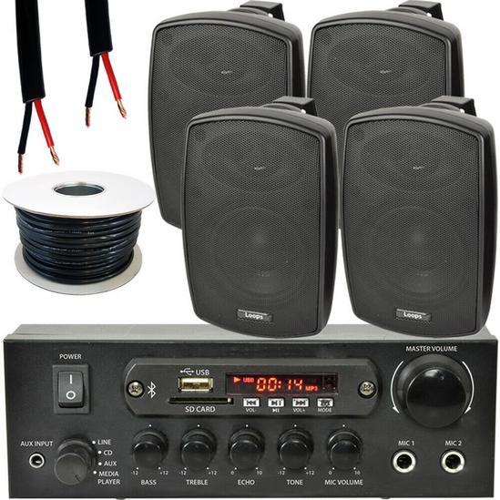 Loops Outdoor Bluetooth Speaker Kit 4x 60W Black Stereo Amplifier Garden BBQ Parties 1