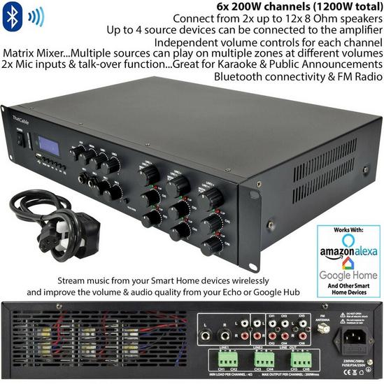 Loops 1200W Bluetooth Sound System 6x 100W Slim Ceiling Speaker 6 Zone Mixer Amplifier 3