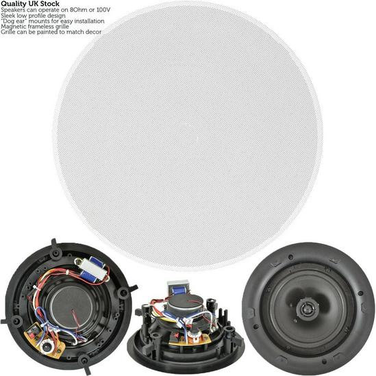 Loops 1200W Bluetooth Sound System 6x 100W Slim Ceiling Speaker 6 Zone Mixer Amplifier 4