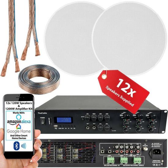 Loops 1200W Loud Bluetooth Sound System 12x 120W Slim Ceiling Speaker 6 Zone Amplifier 2