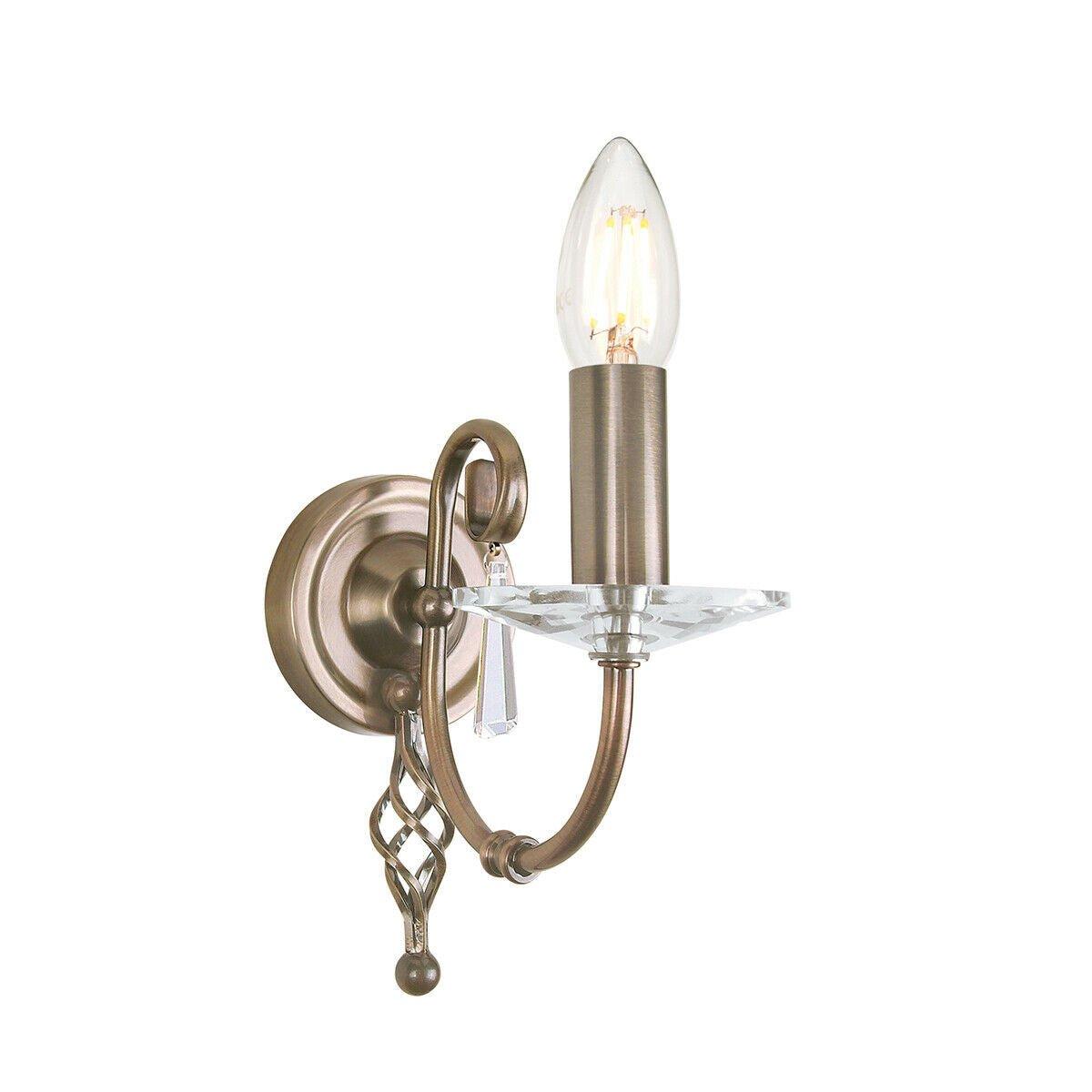 Wall Light Cut Glass Droplets Swirl Finial Aged Brass LED E14 60W
